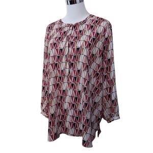 JM COLLECTION‎ Dressy Blouse Top XL Pleated Back Career Office Event Geometric